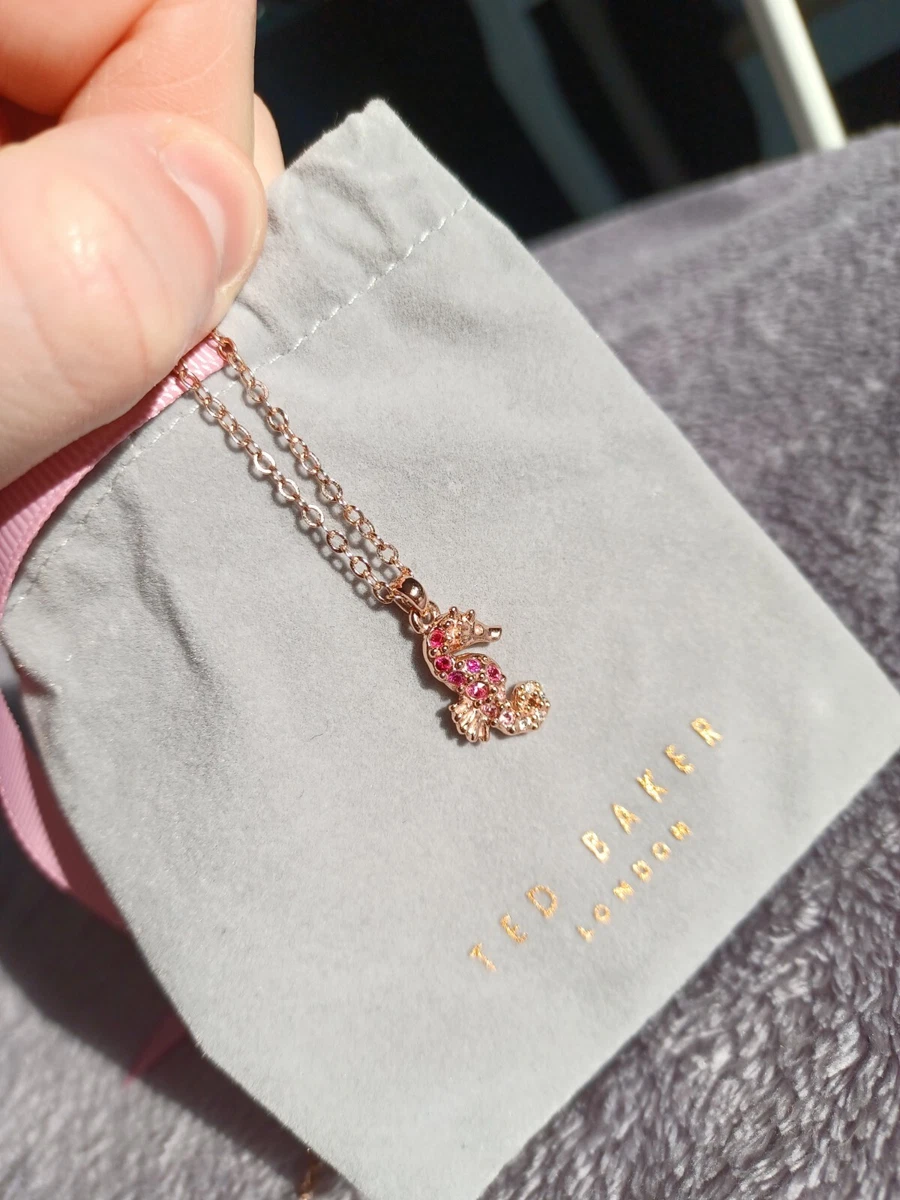 Beautiful Ted Baker Genuine Rose Gold Swarovski Crystal Seahorse Pink Necklace