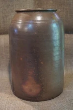 Stoneware Salt Glaze ROLLED EDGE CROCK - Brown Glaze - Circa 1830 - 13 inch tall