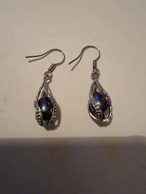 Silver Earrings Peacock Pearl Helix Dangle