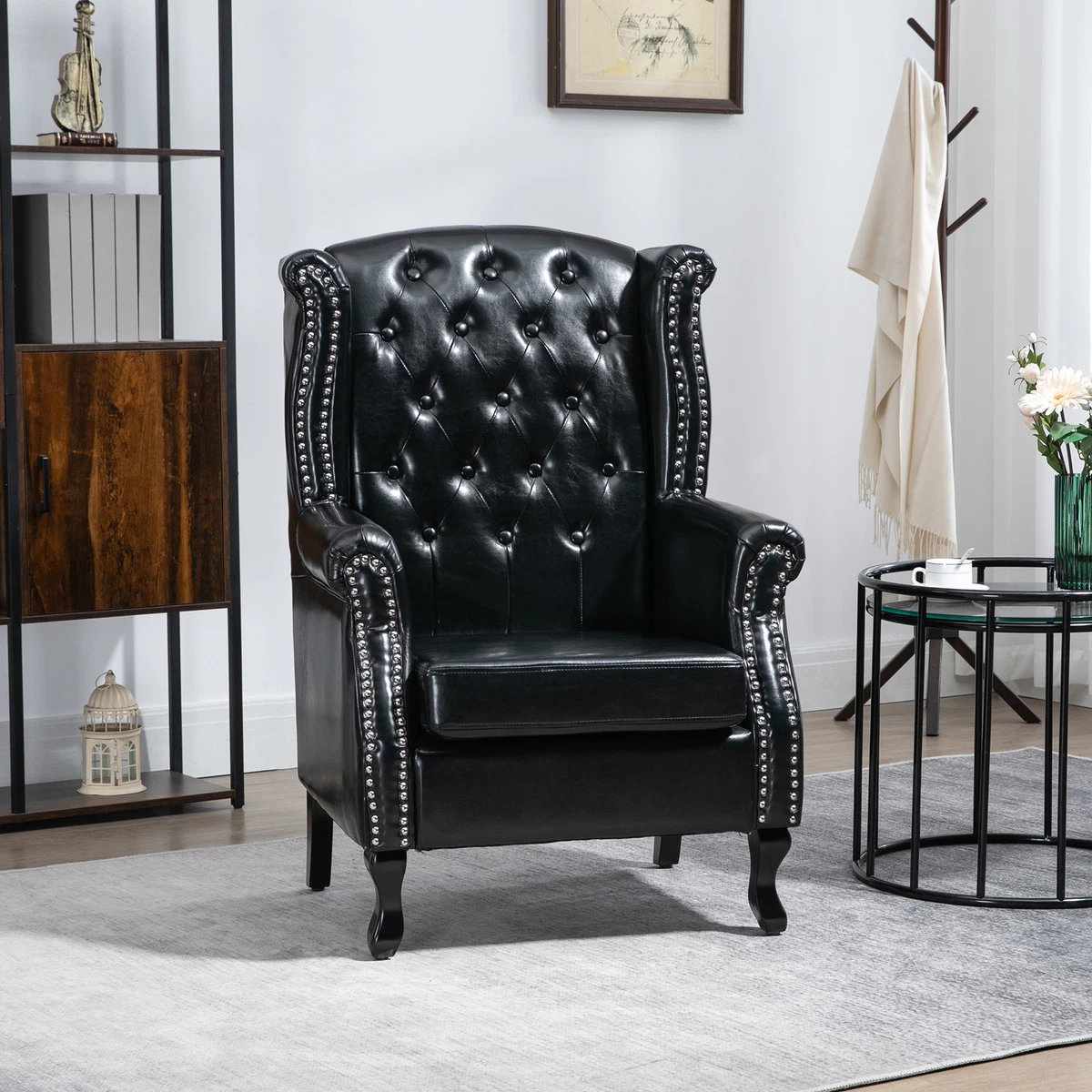 Black leather 2024 chesterfield chair