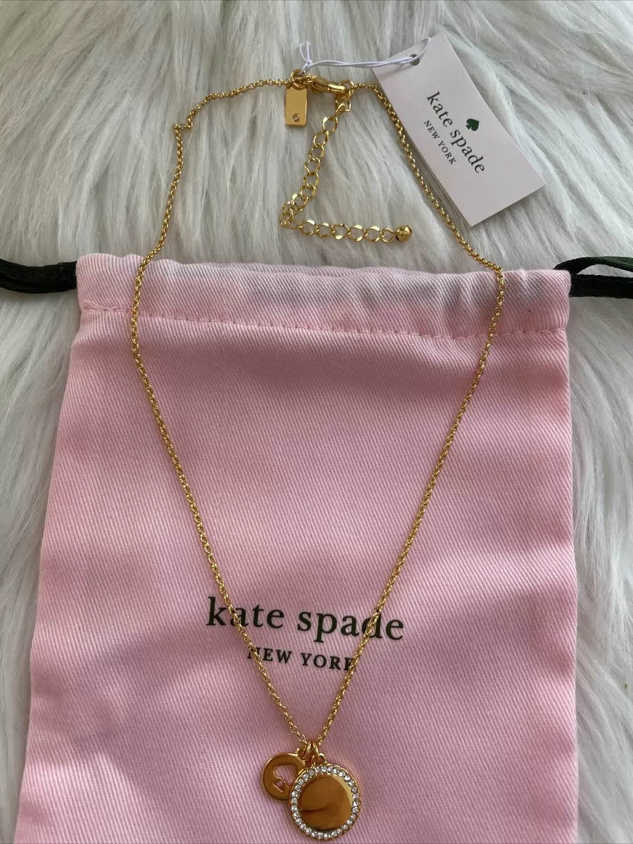New Kate Spade Spot The Spade Pave CZ Charm Pendant Necklace Gold Tone gift