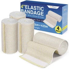 4 Rolls 4" Elastic Bandage Compression Wrap Hook & Loop Self Closure First Aid