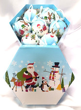 14 PC CHRISTMAS ORNAMENT BLUE CHRISTMAS BALLS SANTA REINDEER SNOWMAN WITH RIBBON