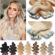 Russian Body Wave Skin Weft Remy Human Hair Extensions Tape In Full Head THICK F