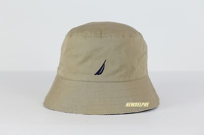 NWT NAUTICA LOGO BUCKET HAT CAP KHAKI/PLAID REVERSIBLE 100% COTTON UNISEX