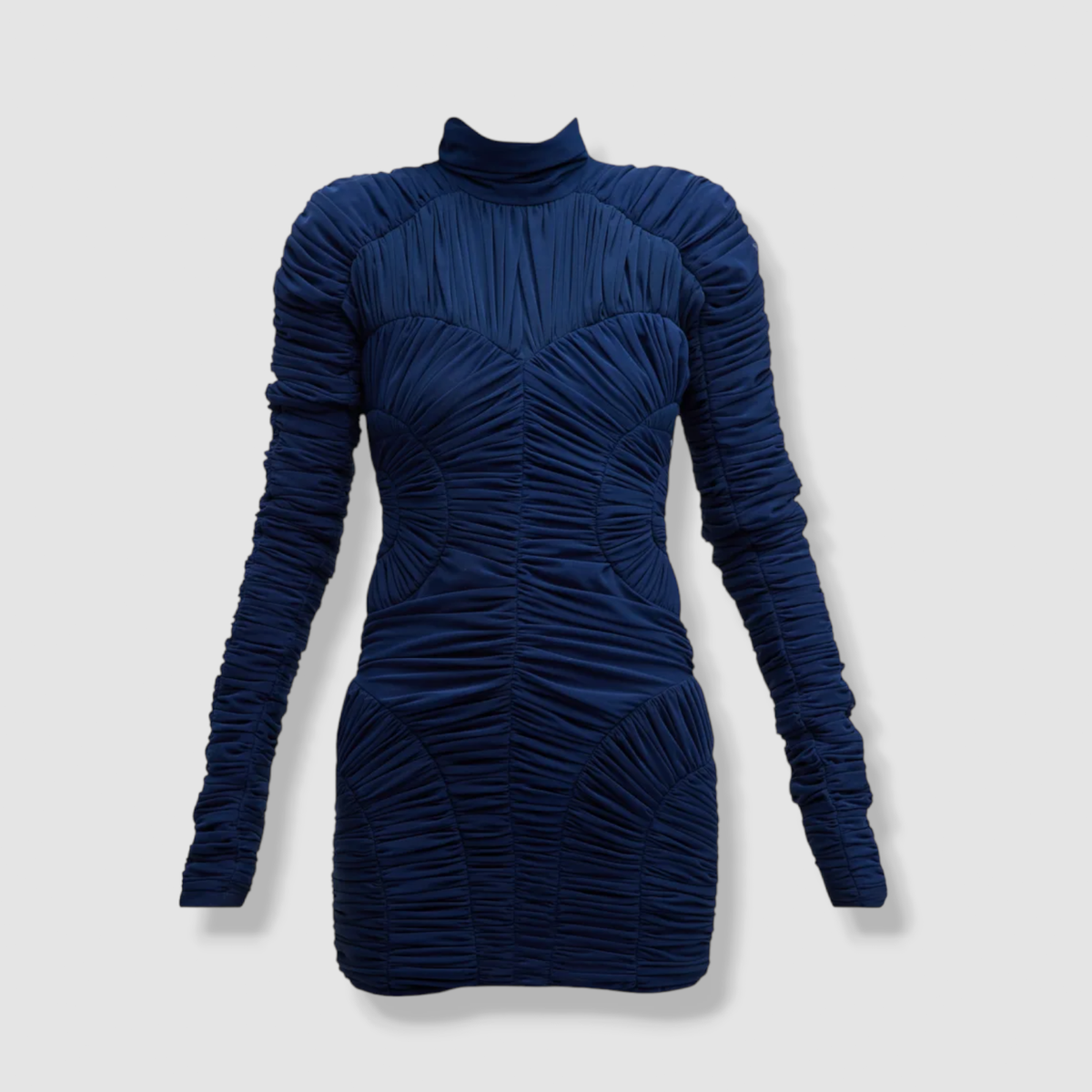 $1495 Aliette Women's Blue Turtleneck Ruched Long-Sleeve Mini Dress Size XL