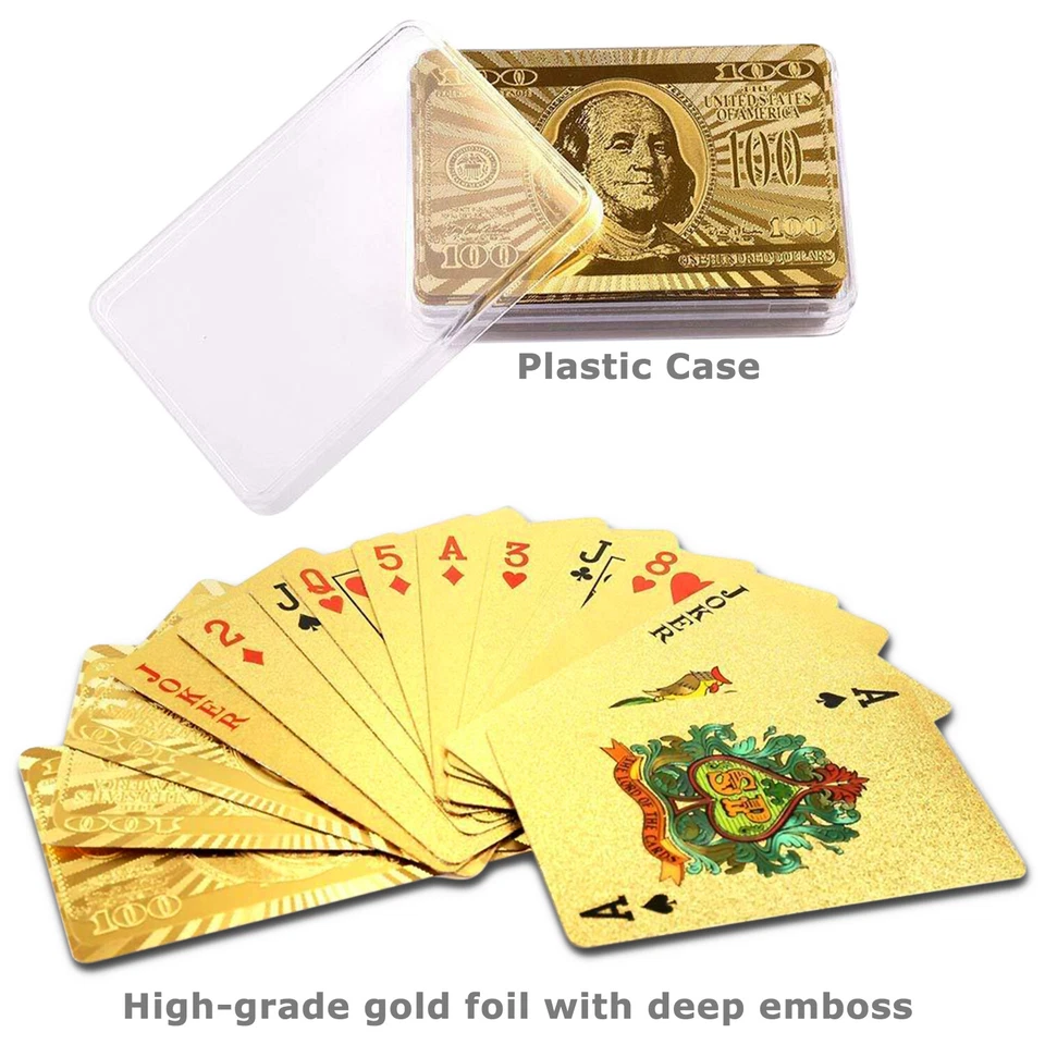 2 Decks 24K Gold Playing Cards Poker Collection Plastic Waterproof Card Games - Image 3 of 4