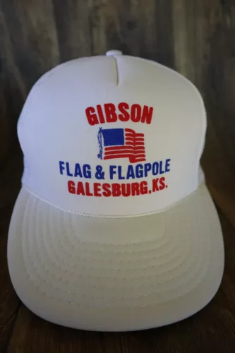 VTG GIBSON USA Flag FLAGPOLE MADE GALESBURG KS VERY RARE MESH BACK SNAP BACK #13