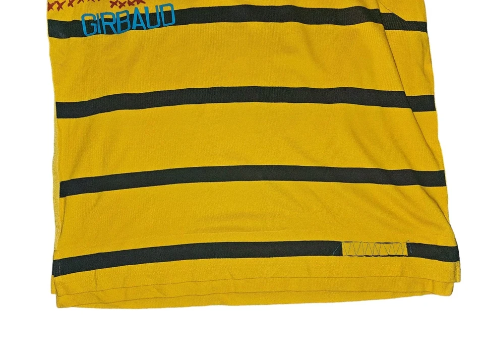 Polo de golf Marithe Francois Girbaud graffiti a rayas amarillo años 90 Y2K Foto 4 de 4