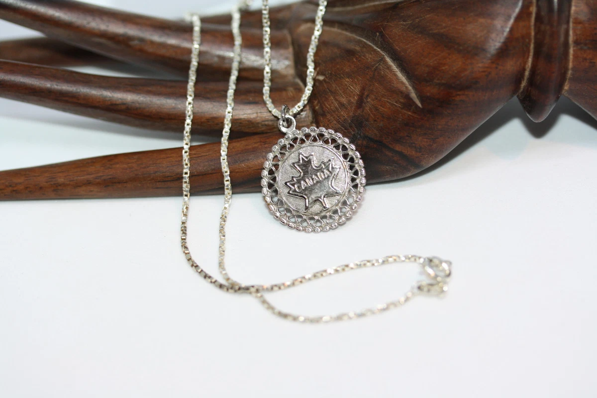 New Real Sterling Silver Canada Maple Leaf Pendant Necklace 18