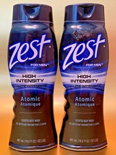 2 New Zest Men HIGH INTENSITY ATOMIC SCENTED BODY WASH, 16.5 oz, DISCONTINUED