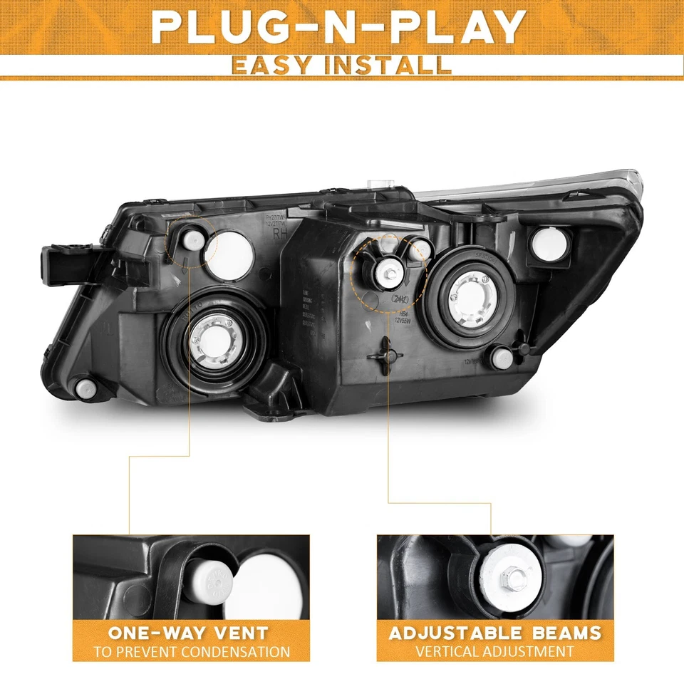 WEELMOTO For 2009-2020 Dodge Journey Headlights Pair Black Left+Right Headlamps Foto 3 de 4