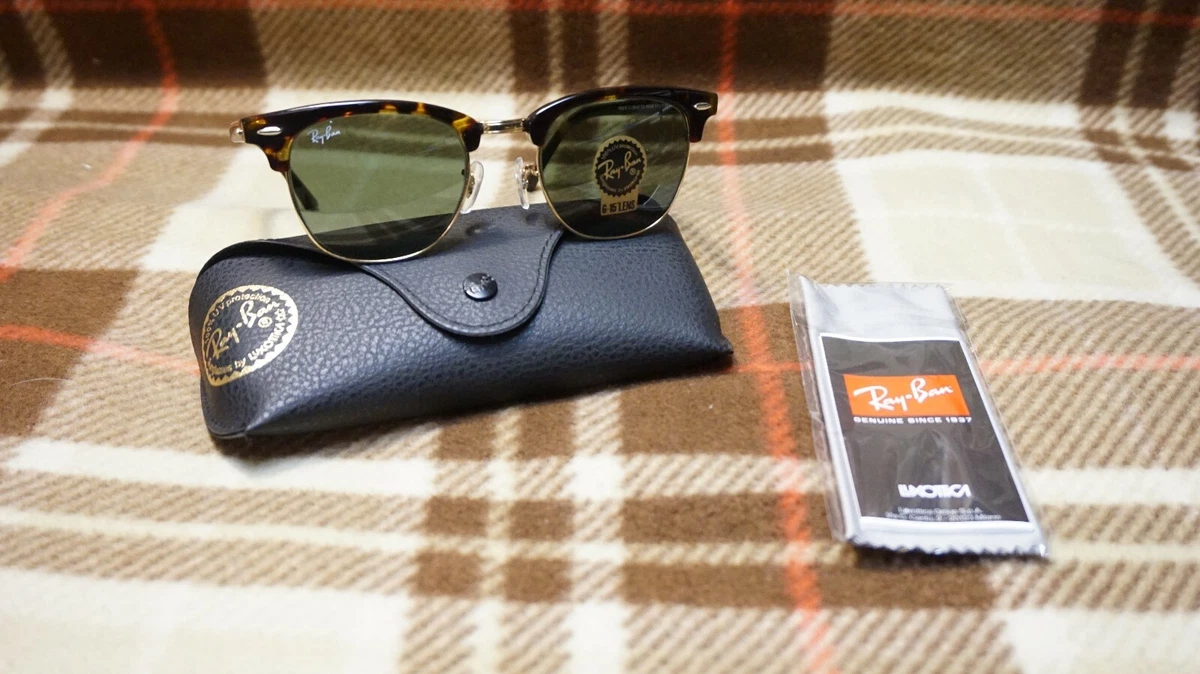 NWT Ray Ban Clubmaster RB3016 W0366 Tortoise W Green G 15 51mm