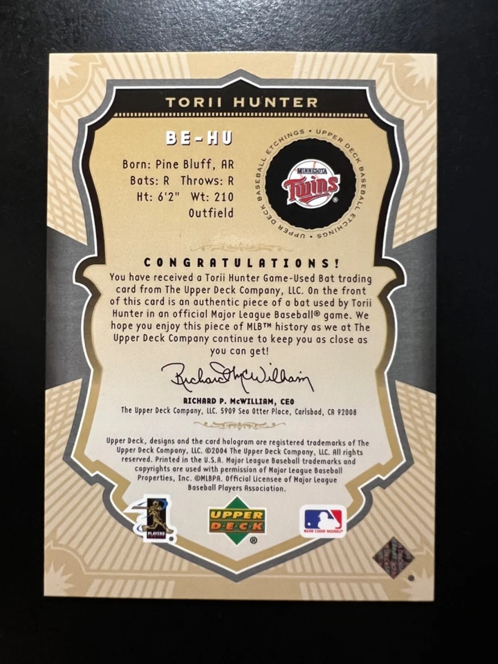2004 Upper Deck Etchings Game Bat Red #HU Torii Hunter #'d 23/150 Twins - Image 2 of 2