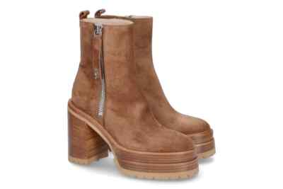 $700 Agl Tora PLATFORM SUEDE CHUNKY BLOCK ANKLE BOOT COGNAC 38 (MF27)