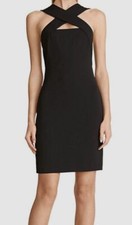 $345 Halston Evening Womens Black Andie Crossover Neck Dress Size 12