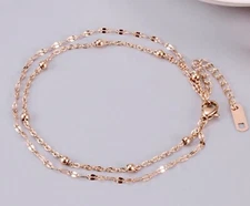 Titanium Stainless Steel Delicate Double Bead Twist Chain Anklet Bracelet 8-9.6"