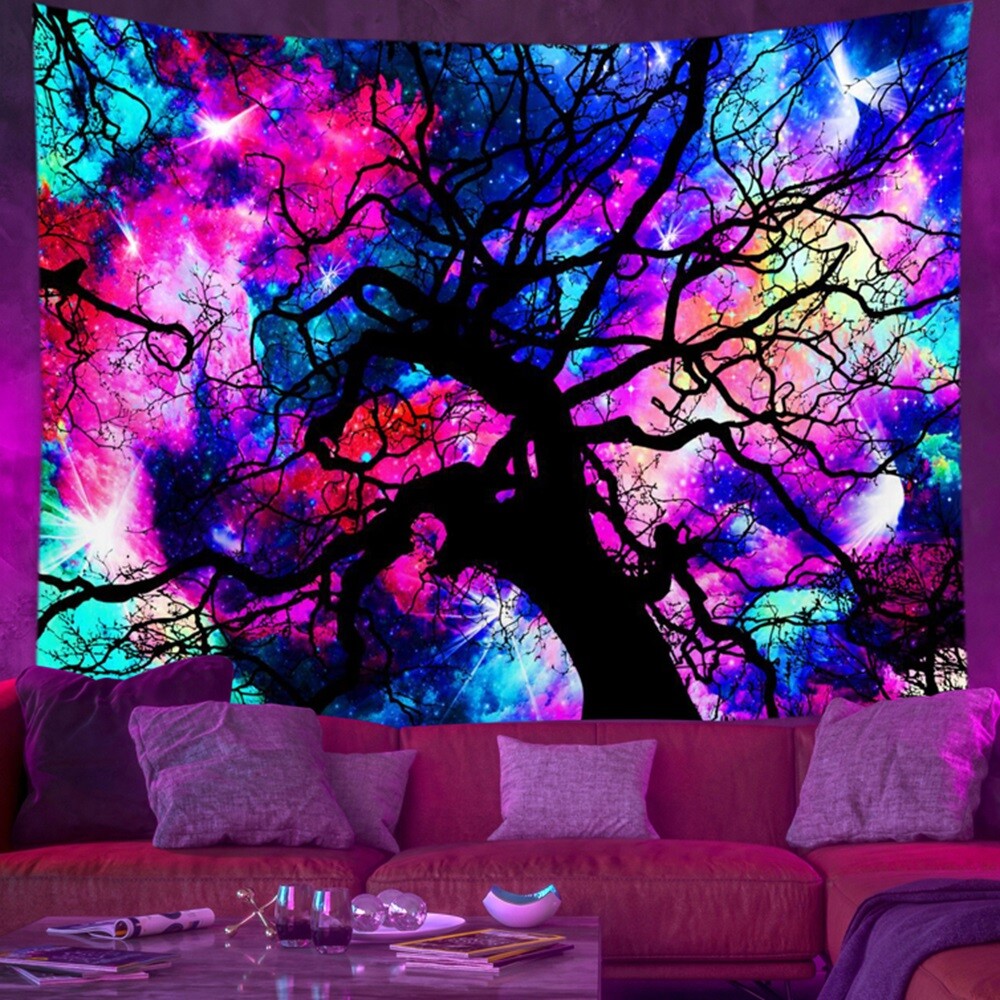 Tapestry Blacklight UV Reactive Wall Hanging Trippy Galaxy Fantasy Sea