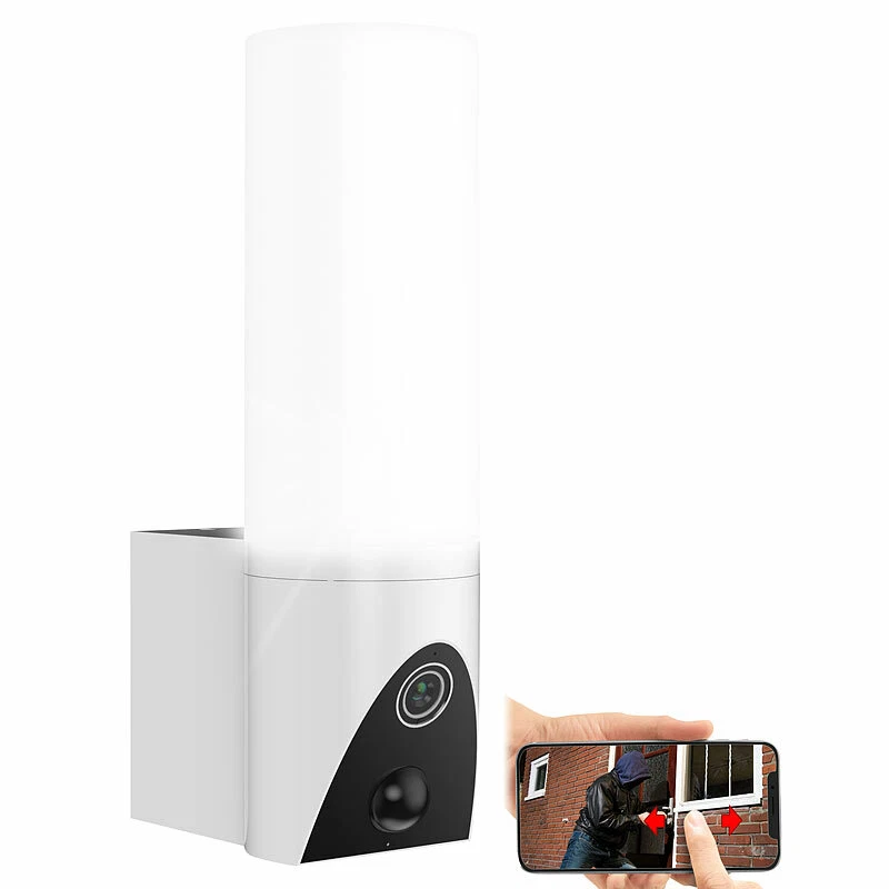 VisorTech LED-Außenwandleuchte & WLAN-2K-Kamera, PIR, Nachtsicht, App, weiß - Bild 2 von 4