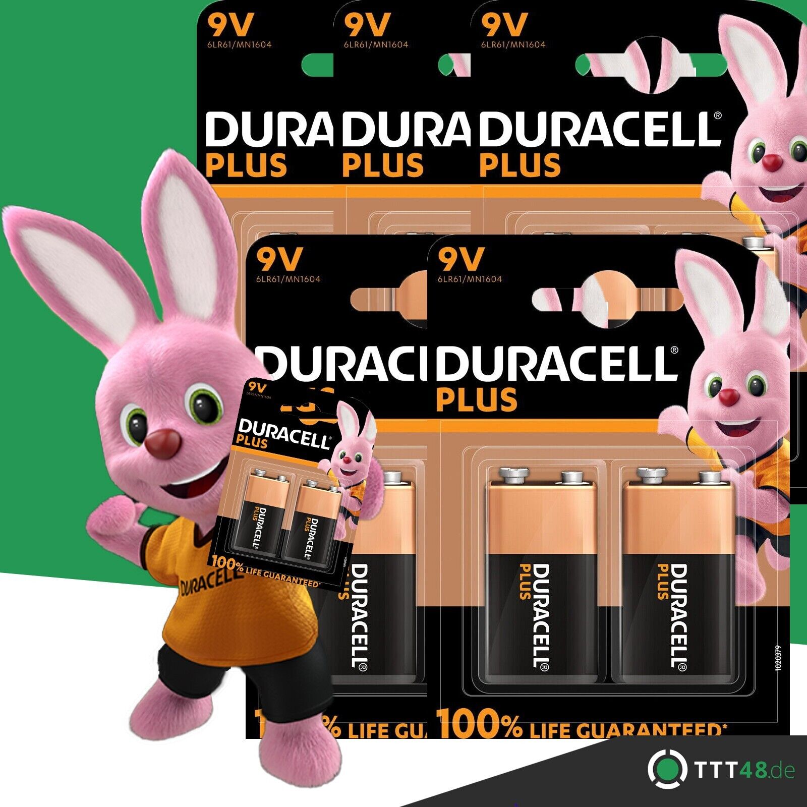 10 x Duracell Plus 9V Block  100% LANGLEBIGER* MN1604 6LR22 Batterie 5 x 2er