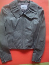 Classiques Entier Leather Jacket Coat Ruffle Peter Pan Collar Gray Xs 398.00 New