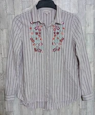 Shyanne Embroidered Floral Top Rodeo Cowgirl Striped Women's Size Large