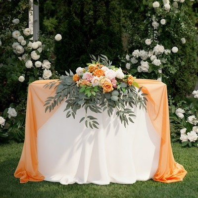 Artificial Flower with Tablecloth, Floral Arrangement for Wedding Table Orange