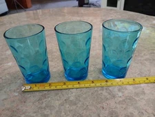 Vintage Lot Of 3 Light Blue With Dots 4” Juice Glass Tumbler Small Glass