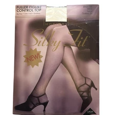 Vtg Queen 2X Fuller Figure IVORY Pretty Silky Fit Sheer Pantyhose Control Top
