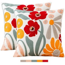 Pack of 2 Embroidered Floral Decorative Throw Pillow Covers 18x18 Inches Seas...