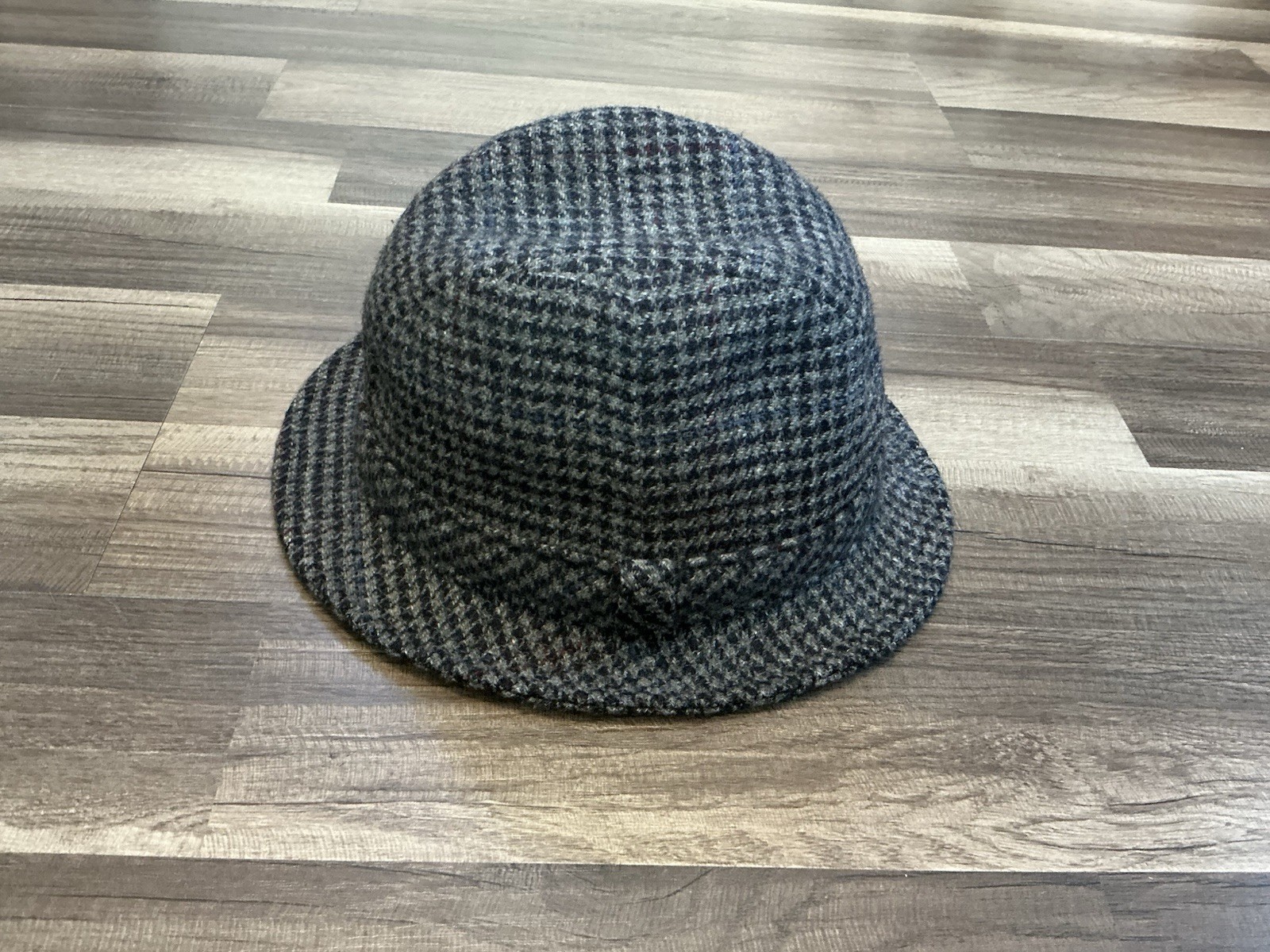 VTG 70 Pendleton Fedora Hat Wool Houndstooth Gray… - image 2