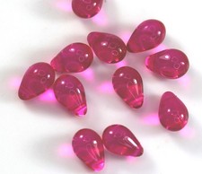 Tear Drop Beads, 6x9 mm, Fuchsia Pink w/ Gloss Finish, 20 pcs