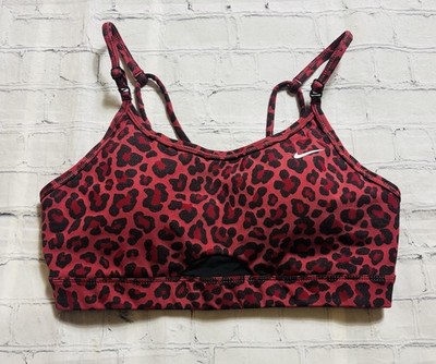 Nike Women's M Indy Red/Black Leopard Glitter LS Padded Sports Bra DD1387-661