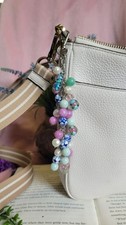 Upcycled Colorful Beaded Purse Charm With Glass  Pearl Accents Keychain