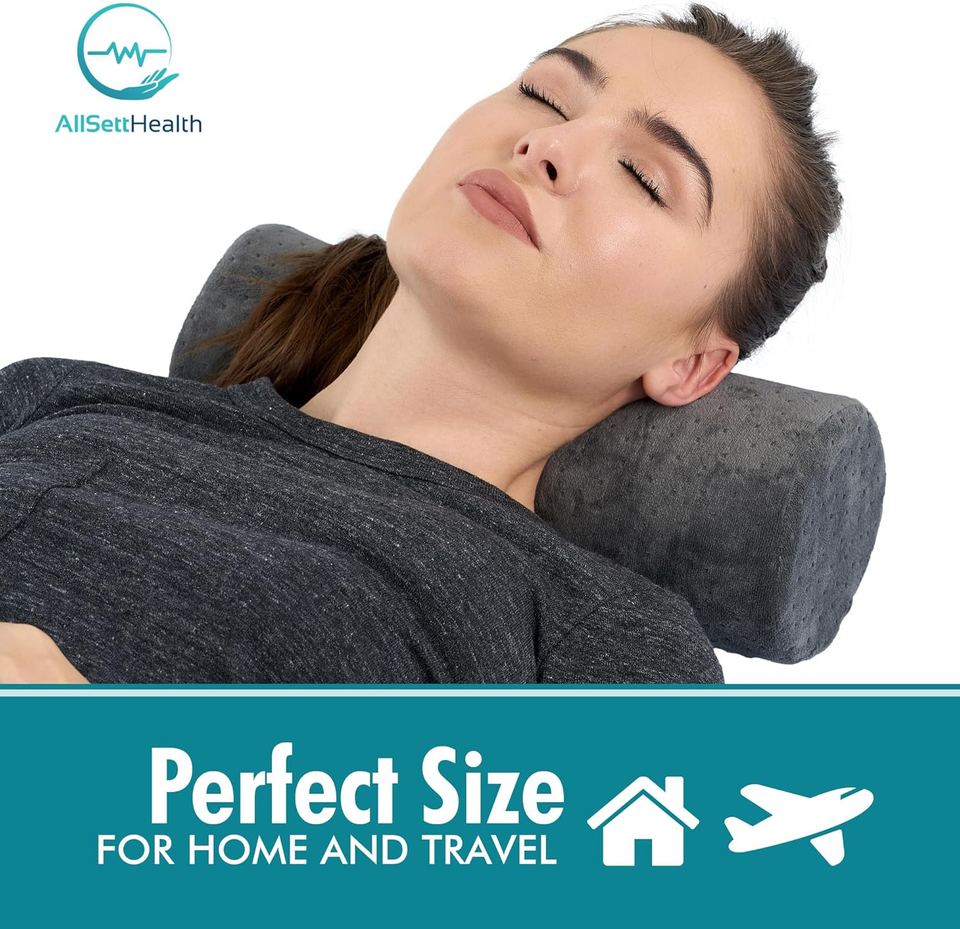 AllSett Health Round Cervical Roll Cylinder Bolster Pillow With Removable Washable Cover Ergonomically Designed For Head Neck Back And Legs Grey - View #6