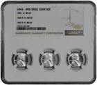 1943 P D S 1c Lincoln Steel Wheat Cent Set NGC MS 65 Three Coin Lot Holder