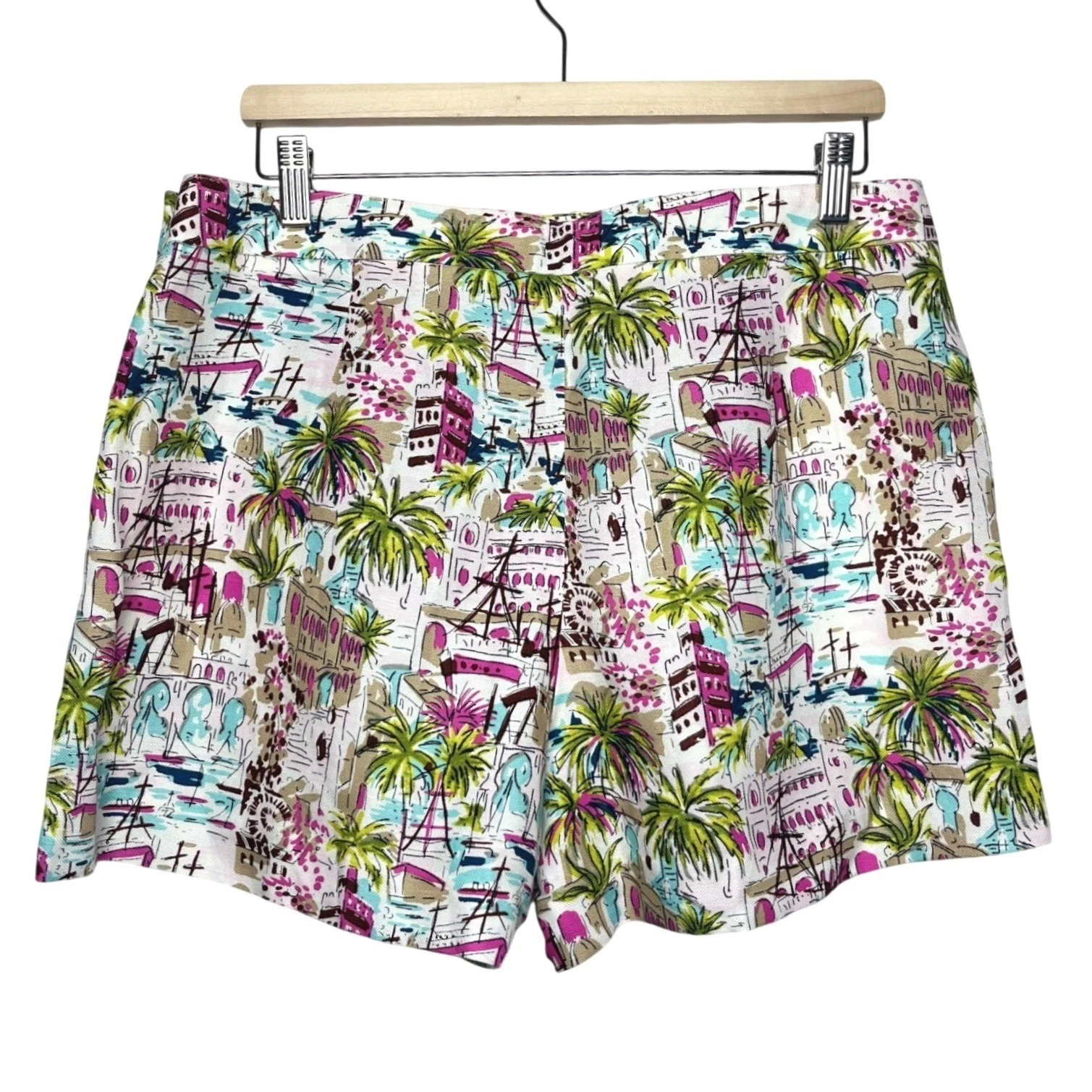 J.Crew Mediterranean Harbor Sailor Preppy Shorts Pink Green 14 Cotton Linen New