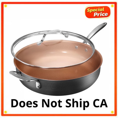 Gotham Steel 12'' Nonstick Frying Pan 5.5 Qt Jumbo Cooker Ceramic Saute Pan Lid