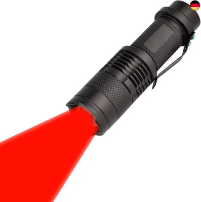 Red Light LED Torch 1 Pack, Zoomable, Waterproof, 3 Light Modes, Adjustable