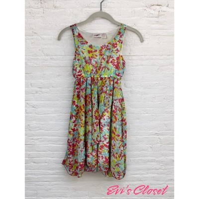 Extremely Me! Girls Dress White Pink Blue Neon Green Sleeveless Sz 10-12
