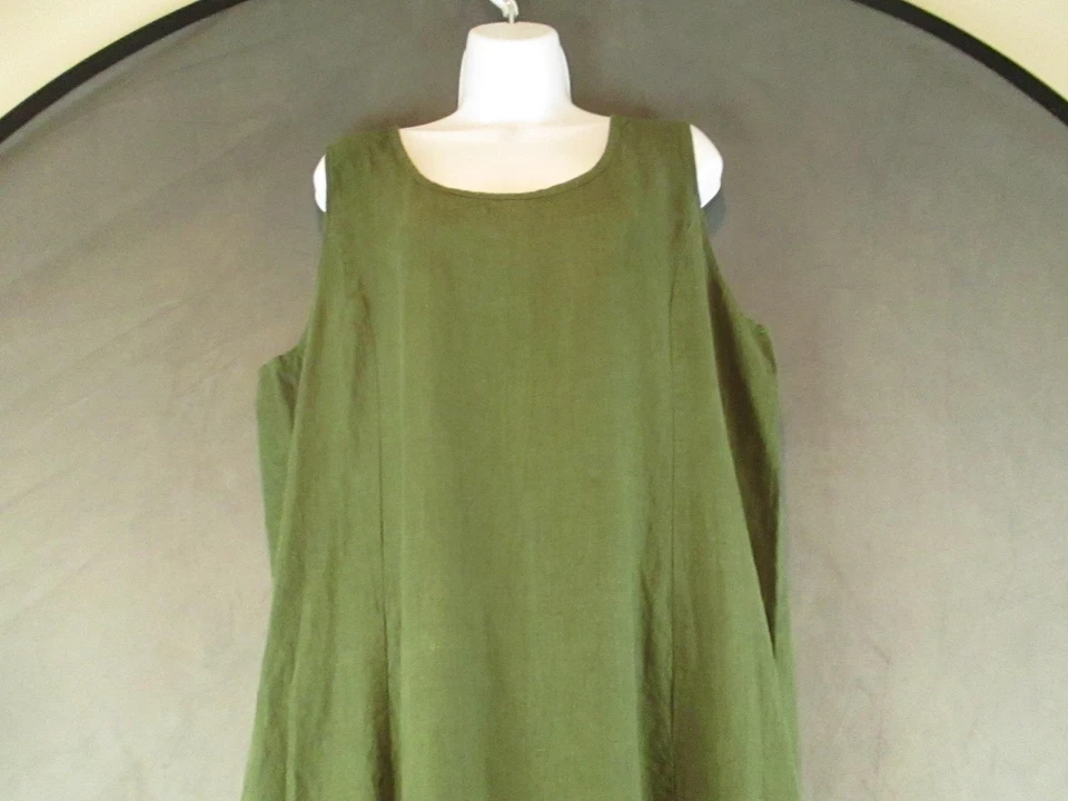 Vestido de lino 100 % lino para mujer grande verde sin mangas maxi cambio Lagenlook verano Foto 2 de 4
