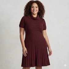 Merino Wool Burgundy Knit A-Line Sweater Dress L Y2K Dark Academia Professional
