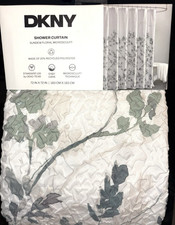 DKNY Sundew Floral Microsculpt Shower Curtain Green  Gray on White 72" X 72"