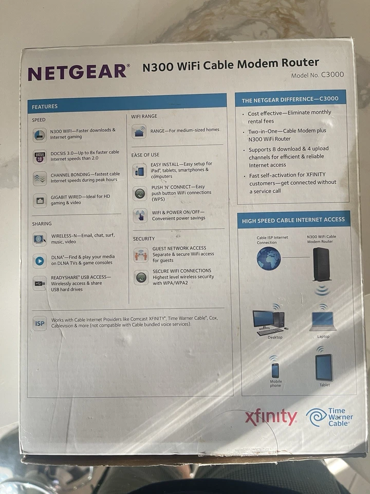 Router módem cable WiFi Netgear N300 340 Mbps 2,4 GHz C3000-100NAS Foto 3 de 4