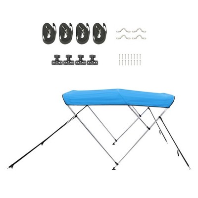 Uimoso 3-Bow Boat Bimini Top, 6 ft Polyester Canopy, Pacific Blue
