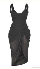 Dress black new drape midi womens size 12 elastic back nye party tie underwire