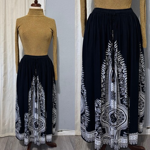 Gypsie Blu Womens Maxi S Lined Skirt Black White Bead Boho Festival Y2K 90s Vtg