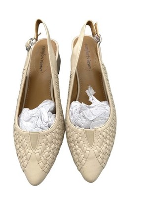 Comfortview Womens Slingback Heels SZ 7M Beige Woven Adjustable Buckle Low Heel