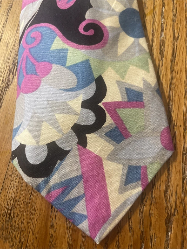 复古 60 年代 70 年代全新无标签 J.J. Cochran 充满活力的花朵强力宽领带 100% 棉 — 第 3/4 张图片