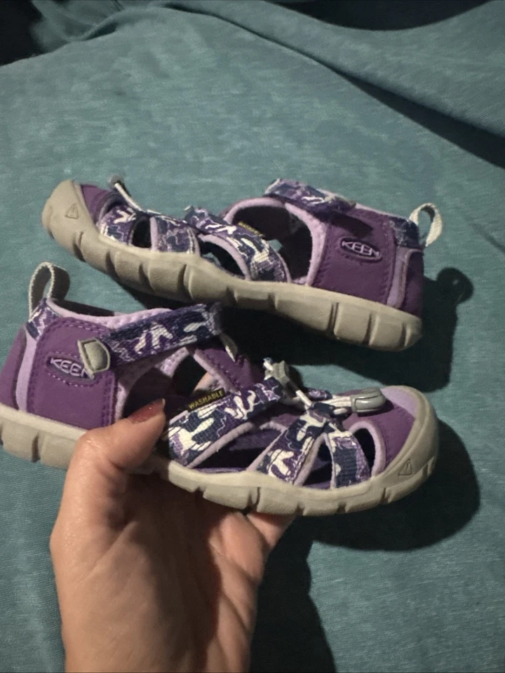 Sandálias esportivas KEEN Seacamp II CNX jovens crianças meninas tamanho 13 camuflagem roxa lavável - Imagem 4 de 4